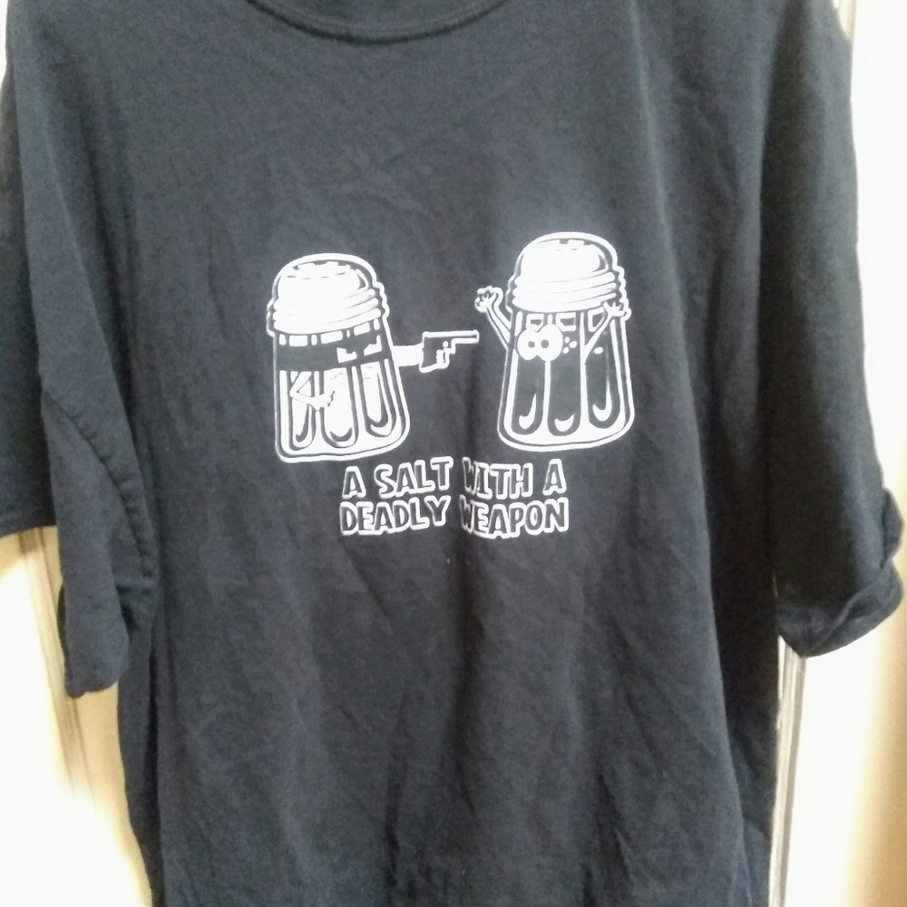 Vintage, funny t-shirt,A salt with a deadly weapon
